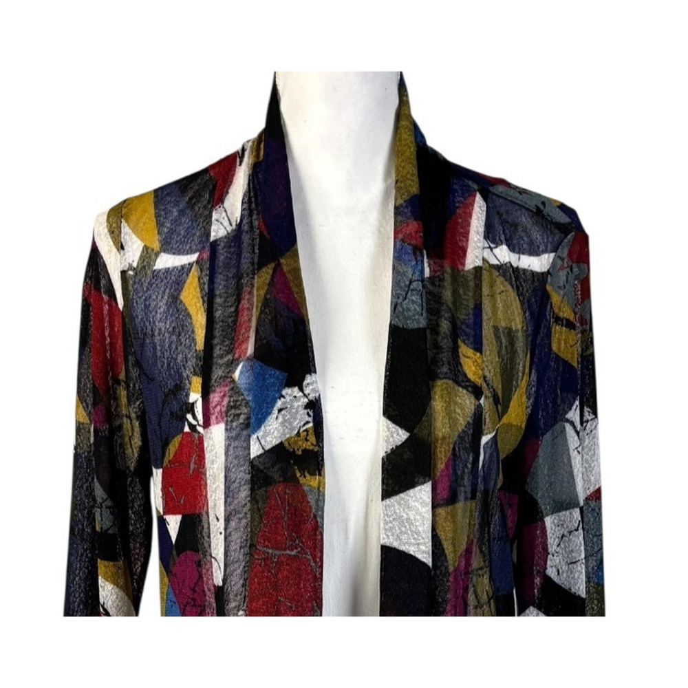 Ali Miles Cardigan Duster Size Medium Geometric Sheer Open Front Art To Wear - Picture 4 of 9
